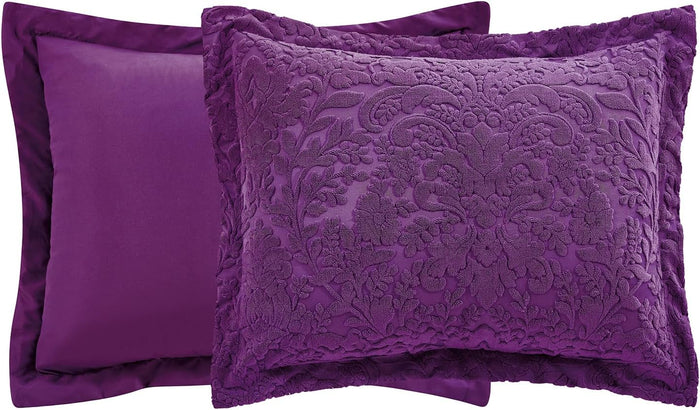 Sunshine Nicole Velvet Jacquard Comforter Set, Velvet Jacquard Face and Brushed Solid Microfiber Reverse, with Light Weight Soft Poly Fill, 3 Pieces Purple, King