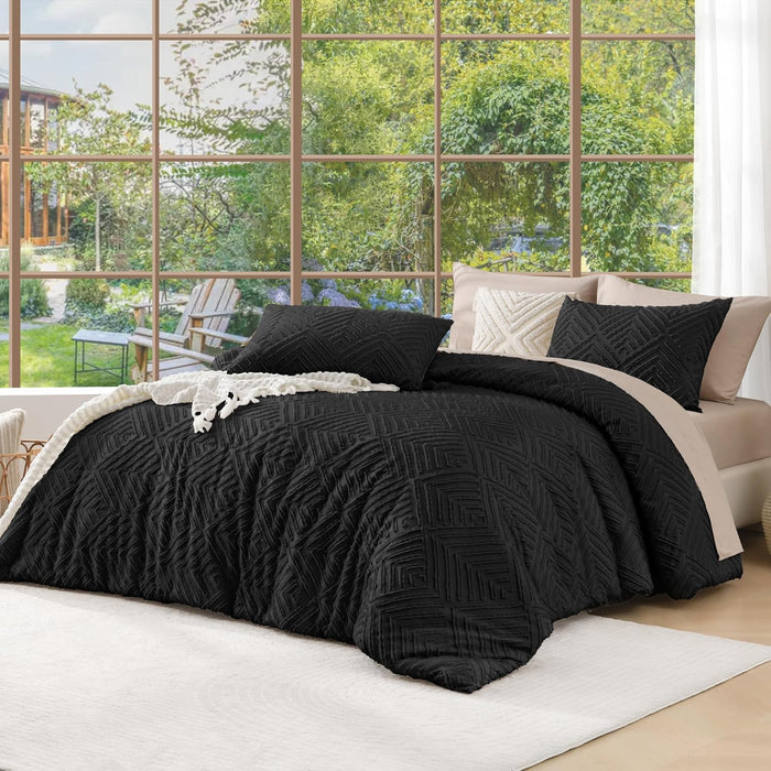 Andency King Size Comforter Set Beige, 3 Pieces Boho King Bedding Comforter Set Cream, All Season Soft Lightweight Tufted Textured Down Alternative Comforter Fluffy Bed Set