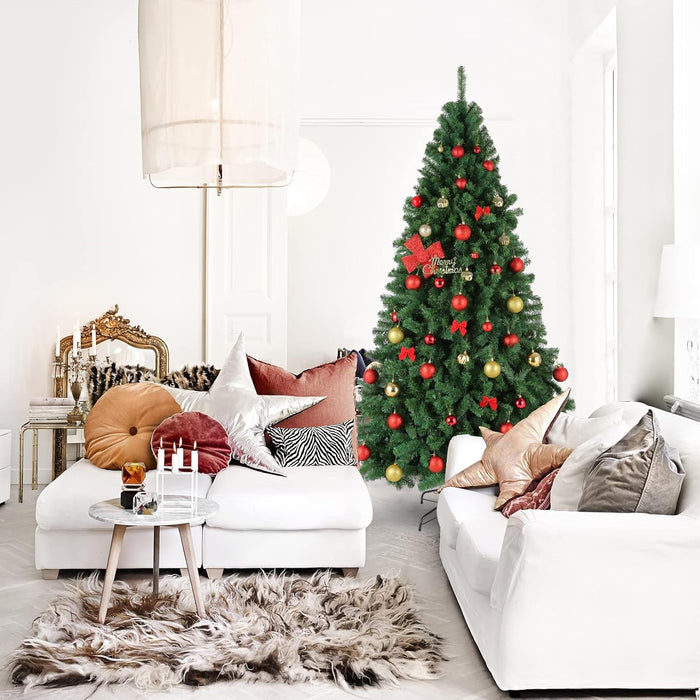 6FT Unlit Artificial Christmas Tree for Holiday Decoration, Premium Hinged Spruce Green Xmas Tree with 800 Branch Tips and Foldable Metal Stand for Home, Office, Party