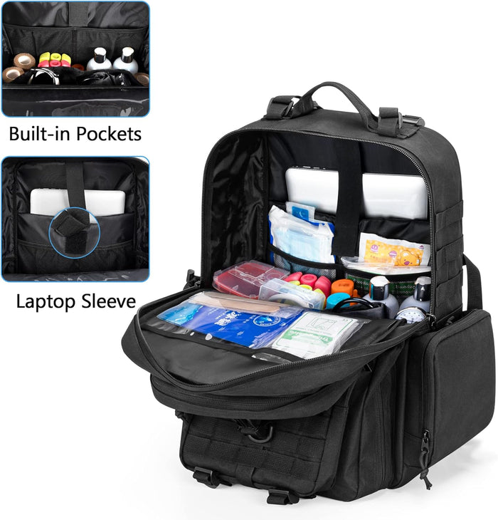 Damero Medical Tactical Backpack, Medical Supplies Bag First Aid Rucksack with Top Y-Strap for Hiking, Trekking Hunting Camping, Black (Bag Only)