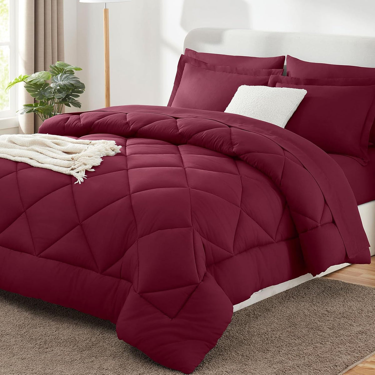 CozyLux Full Size Comforter Sets Navy Blue - 7 Pieces Bed in a Bag Full, Luxury Soft Bed Set for All Seasons, Bedding Set with Down Alternative Comforter, Sheets, Pillowcases & Shams