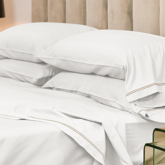23 THREADS K101 Series Bed Sheets and Pillowcases Set with Ctrl+Z Technology, 15 Inch Deep Pocket, Luxury Sustainable Bedding Linen, Queen, Taupe