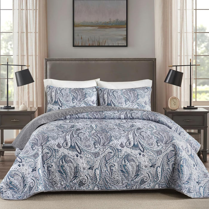 DJY Red Paisley Quilt Set California King Boho Bedspread 3 Pieces, Soft Lightweight Microfiber Coverlet Set Paisley Floral Pattern Bedding for All Season, 112"x96"