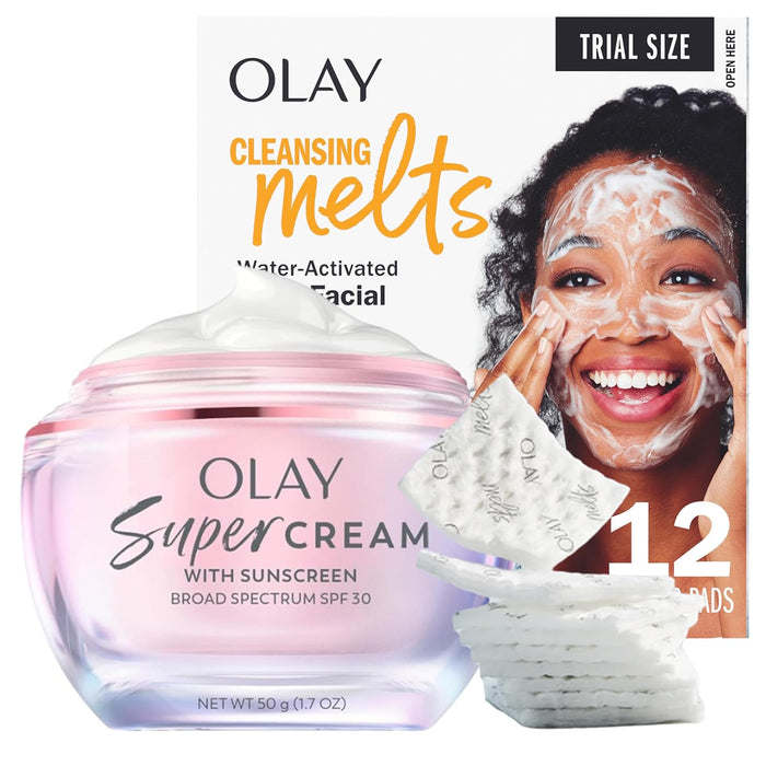 Olay Super Cream with Sunscreen SPF 30, Lightweight Face Moisturizer with Sun Protection, 5-in-1 Skin Care Benefits - Hydrating, Brightening, Firming - Niacinamide, Vitamin C, Collagen Peptide, 1.7 oz