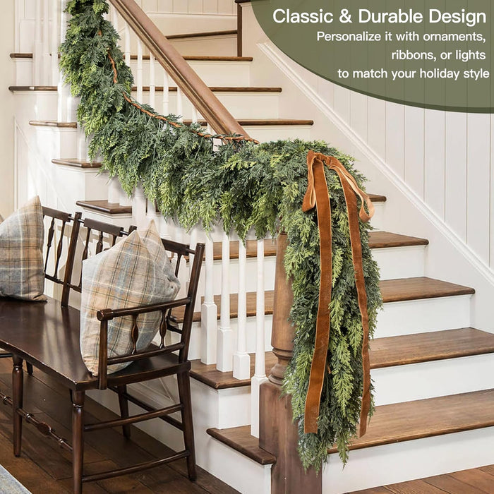 6ft Christmas Cedar Garland Pretty Thickness and Soft, Faux Full Real Touch Cedar Garland for Mantle, Fireplace, Porch, Outdoor & Indoor Holiday Decorations (1 Pcs)