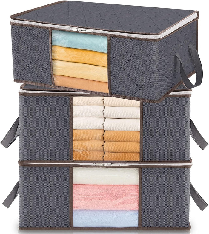 Lifewit 6 Pack Clothes Storage Bins with Lids, Foldable Blanket Storage Bags with Zippers, Clear Window and Reinforced Handles, Closet and Organization for Clothing, Sweater, Comforter, Bedding, Gray