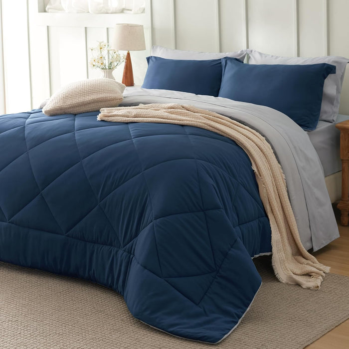 Bedsure Queen Comforter Set - 7 Pieces Reversible Grey Bedding, Queen Size Bed Set for All Seasons, Bed in a Bag with Down Alternative Comforter, Sheets, Pillowcases & Shams