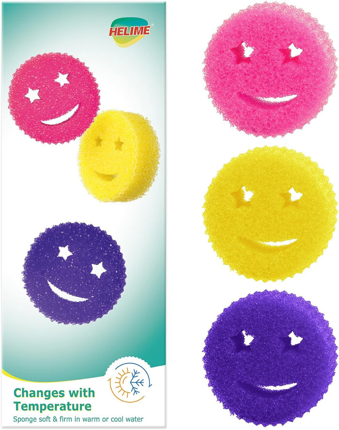 HELIME Scrub Sponge Dish Scrubber, Non Scratch Multipurpose Sponges, Temperature Controlled Dual Sided Cleaning Pads, BPA Free and Odor Resistant, Safe for Kitchen, Bathroom, and Household Cleaning