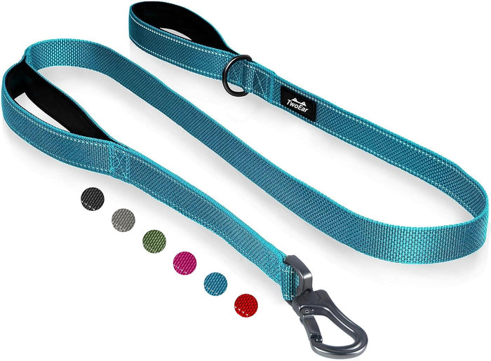 TwoEar 4FT 1IN Strong Rose Dog Leash with 2 Padded Handles, Traffic Handle Extra Control, Comfortable Soft Dual Handle, Auto Lock Hook, Reflective Walking Lead for Small Medium and Large Dogs