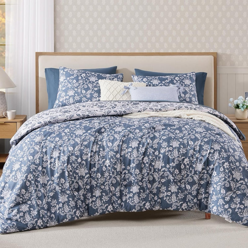 Queen Comforter Set -7 Pieces Terrecotta Floral Comforter Set for All Seasons, Bed in a Bag Queen with Botanical Flowers Comforter, Sheets, Pillowcases & Shams
