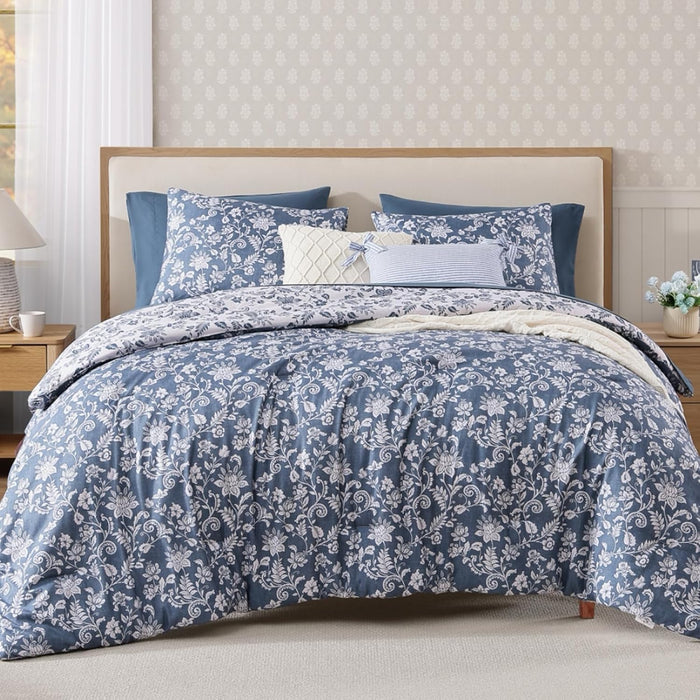 Queen Comforter Set -7 Pieces Terrecotta Floral Comforter Set for All Seasons, Bed in a Bag Queen with Botanical Flowers Comforter, Sheets, Pillowcases & Shams