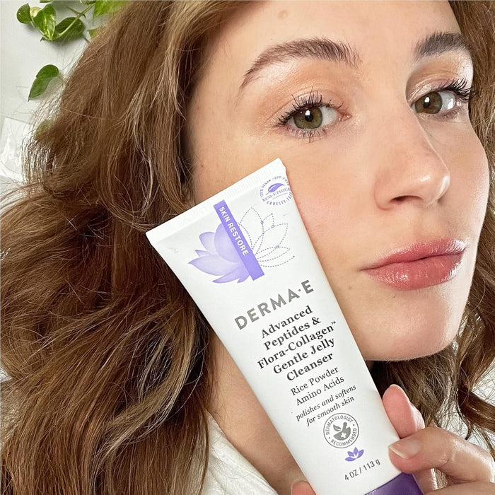 Derma E Advanced Peptides and Vegan Flora-Collagen Gentle Jelly Cleanser – Cleansing Face Wash Brightens, Hydrates and Reduces Appearance of Facial Lines and Wrinkles, 4 Oz