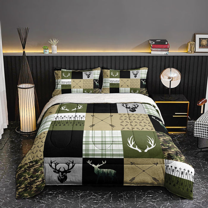 Western Comforter Set Queen Size, Brown Cow Print Faux Leather Patchwork Bedding, Cowboy Ranch Style Quilt, 3 Pcs Bedroom Decor