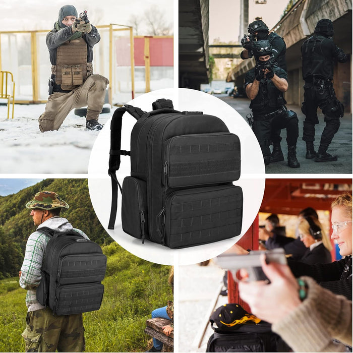 Tactical Pistol Backpack for 4 Handguns and 12 Mags, Gun Range Backpack with TSA Lock and Padded Shoulder Straps, Black