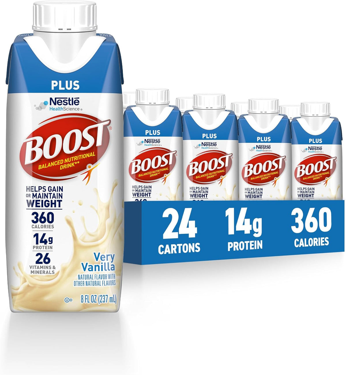 BOOST Plus Nutritional Drink, Rich Chocolate, 8 fl oz (Pack of 24)