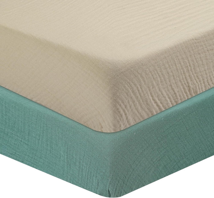 Muslin Cotton Crib Sheets 2 Pack - 100% Cotton, Soft & Breathable - Standard & Toddler Sizes (28x52 Inch) - Unisex, Bohemian Style