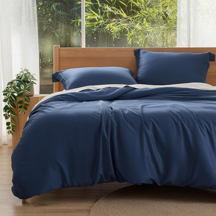 Bedsure Silky Cooling Duvet Cover Queen Size - 100% Rayon Derived from Bamboo Comforter Cover Set for Hot Sleepers, Breathable & Moisture-Wicking Bedding Set, White
