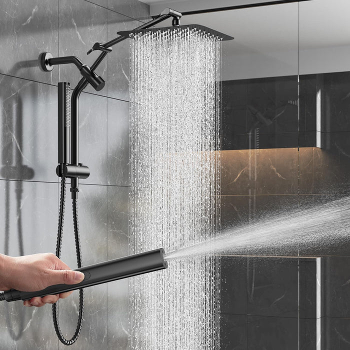 Veken 10" Luxurious All Metal Rain Shower Head with Handheld, High Pressure Rainfall Shower Heads wih Extension Arm, Wide Dual Showerhead with Spray Combo, Bathroom Accessories, Chrome, Silver