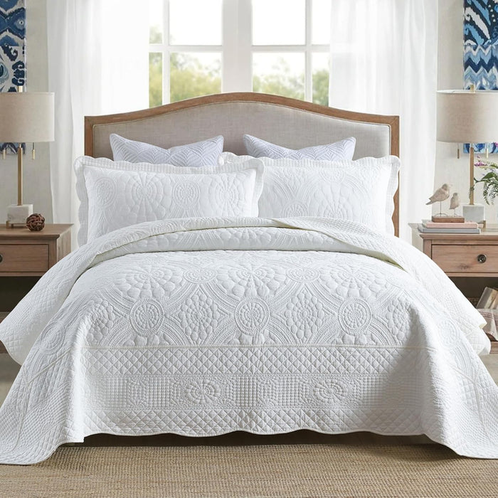 MarCielo 3-Piece 100% Cotton Oversized Bedspread Lightweight Quilt Coverlet Embroidery Farmhouse Bedding Set (TG Bright White, Oversized King (118"x106"))