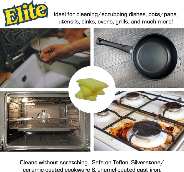 Elite All Purpose Cleaning Pad, 6 Pads (2x3pack), Non Scratch, Dish Sponge, Scrubber, Sponges for Kitchen and Household Use, Made in USA