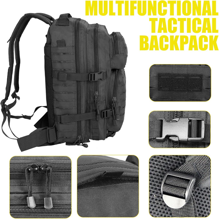 Small Tactical Backpack Assault Pack Bug Out Bag 40L Military Backpack with Molle for Hiking Hunting Rucksack Trekking (Black)