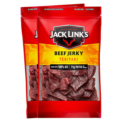 Jack Link's Beef Jerky, Teriyaki, Large Jerky Bags - Flavorful Meat and Protein Snacks with 11g of Protein per Serving, Great Stocking Stuffers, Gifts for Men, Made with 100% Beef - 9 Oz. (Pack of 2)