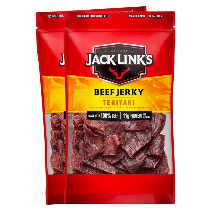 Jack Link's Beef Jerky, Teriyaki, Large Jerky Bags - Flavorful Meat Snacks, Ready to Eat Protein Snacks with 11g of Protein per Serving, Made with 100% Beef - 9 Oz. (Pack of 2)