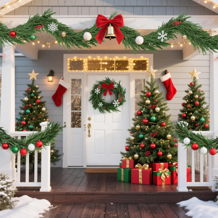 Artificial Norfolk Pine Garlands,Real Touch Artificial Greenery Garland for Table, Mantle, Wall,Indoor Outdoor Holiday Winter Christmas Decorations (2, 6FT)