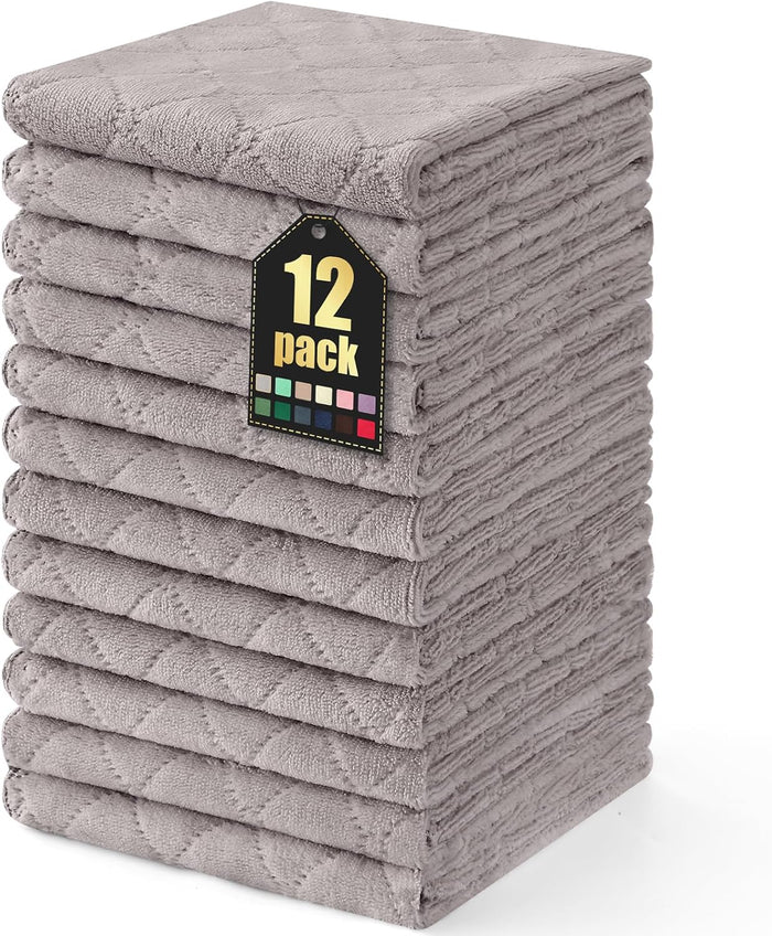 Homaxy 12 Pack Kitchen Dish Cloths (10 x 10 Inches, Grey), Super Soft and Absorbent Coral Velvet Dish Towels, Nonstick Oil Fast Drying Microfiber Cleaning Cloth, No Lint Household Dishcloths