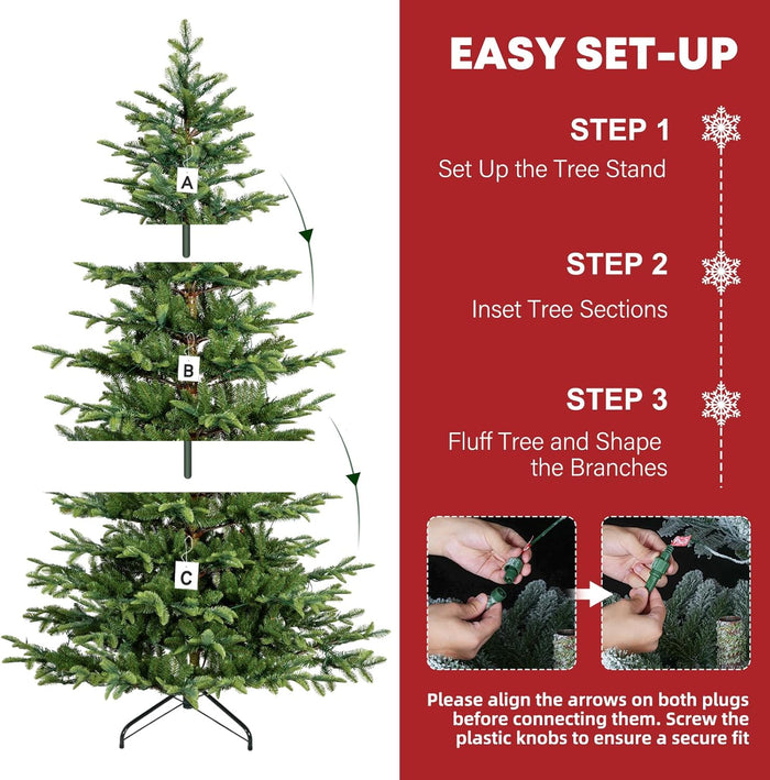 Hykolity 7.5 ft Prelit Christmas Tree, Artificial Christmas Tree with 450 Warm White LED Lights, 1173 PE&PVC Branch Tips, Metal Stand and Hinged Branches