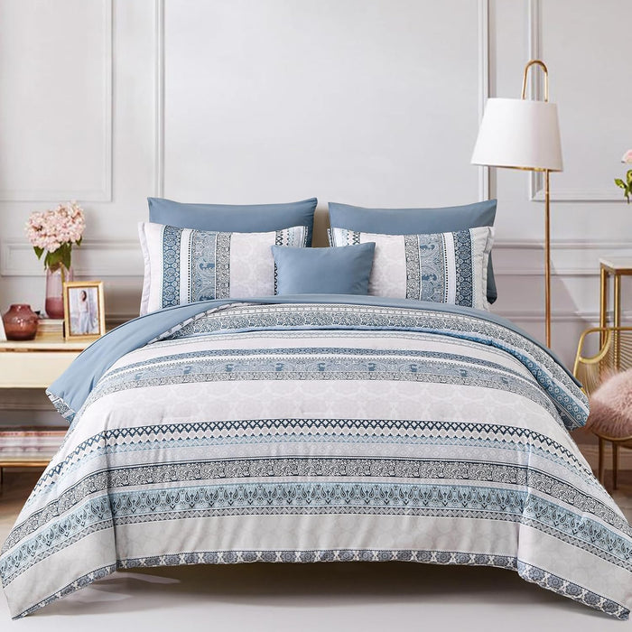 Cottolester Boho Comforter Set Queen Size Light Blue Comforter Set 8 Piece Bed in a Bag Paisley Floral Bedding Sets All Season