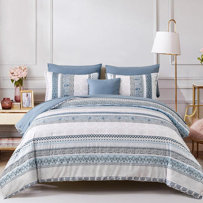 Cottolester Boho Comforter Set Queen Size Light Blue Comforter Set 8 Piece Bed in a Bag Paisley Floral Bedding Sets All Season