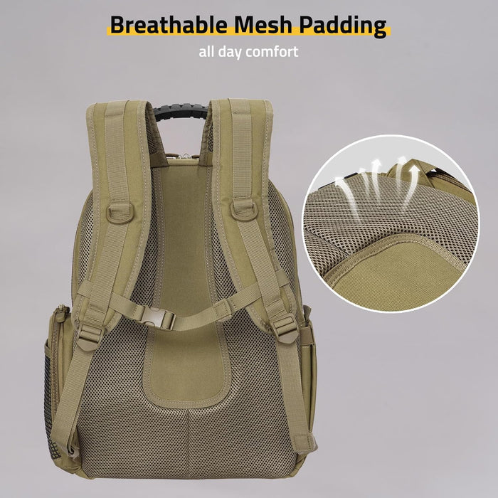 CVLIFE Tactical Range Backpack for Handguns, Shooting Backpack with Pistol Cases, Daypack with Removable Divider for Men (TAN, regular)
