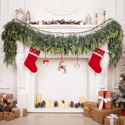 6ft Christmas Cedar Garland Pretty Thickness and Soft, Faux Full Real Touch Cedar Garland for Mantle, Fireplace, Porch, Outdoor & Indoor Holiday Decorations (1 Pcs)