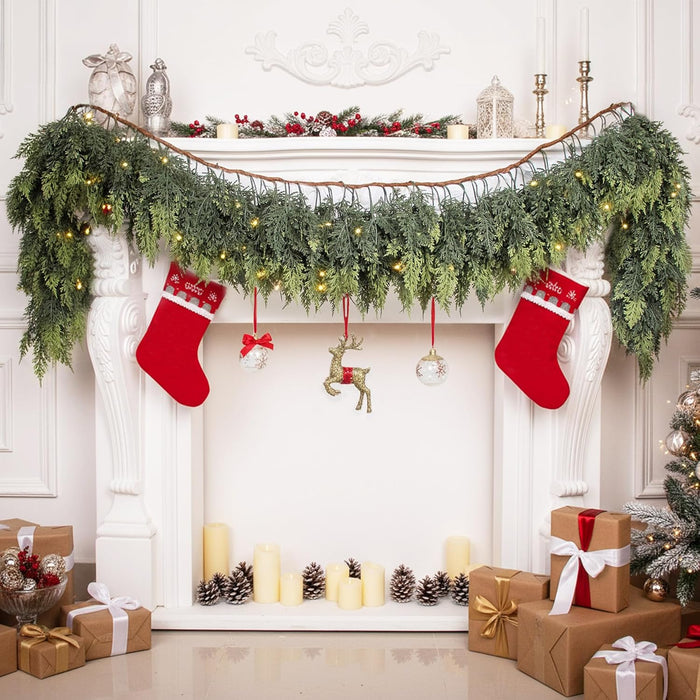 6ft Christmas Cedar Garland Pretty Thickness and Soft, Faux Full Real Touch Cedar Garland for Mantle, Fireplace, Porch, Outdoor & Indoor Holiday Decorations (1 Pcs)