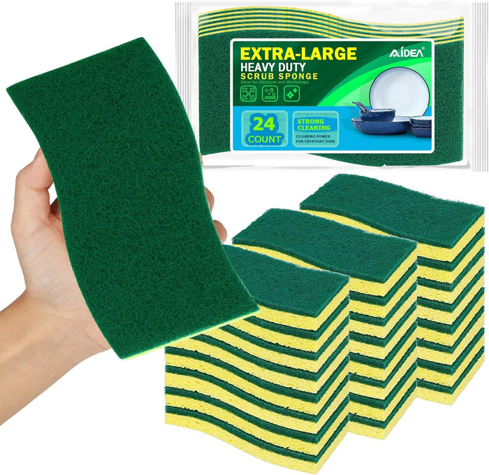 AIDEA XL Scrub Sponges 6Count, Heavy Duty Sponges for Dishes, Extra Large Sponge for Cleaning Kitchen and Household, Heavy Duty Sponge Safe for Non-Coated Cookware, Cleaning Power for Bathroom, House