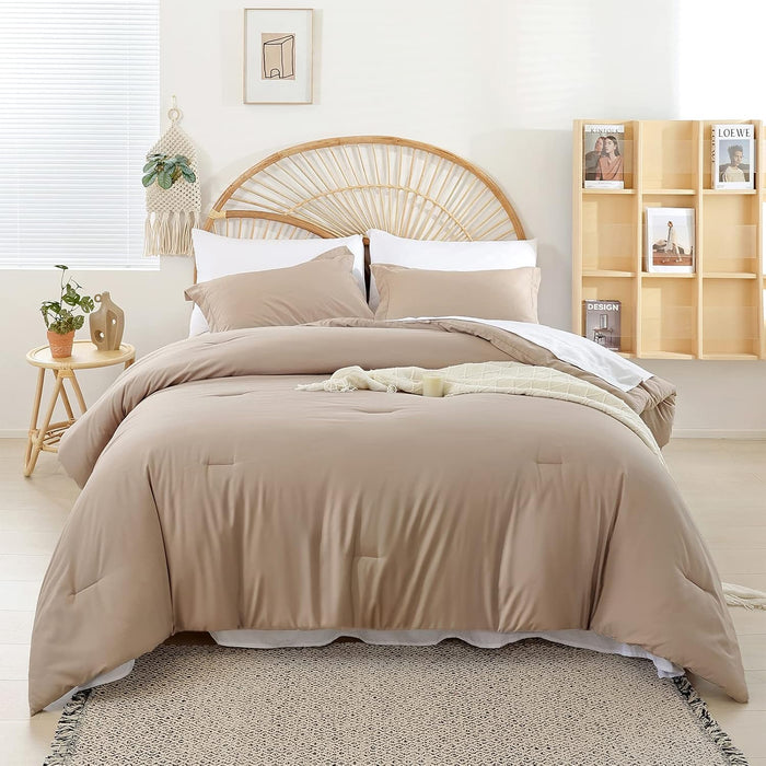 weigelia Queen Comforter Set 7 Pieces Oatmeal Comforters Queen Size Soft Fluffy Bedding Comforter Set with Fitted Sheets, Flat Sheets, Pillow Shams, and Pillowcases