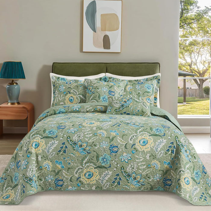 BEDIFANY Cotton King Size Quilt Sets, Lightweight King Quilt Bedding Set (98 x 106 inch) Garden Style Floral Bedspread King Size Coverlet Set for Bed Decorations - All Seasons, 3 Pieces