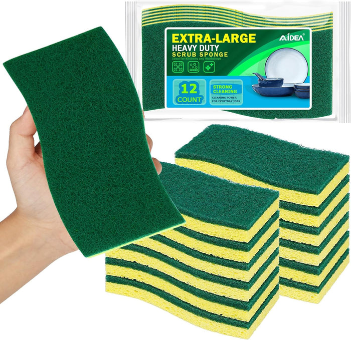AIDEA XL Scrub Sponges 6Count, Heavy Duty Sponges for Dishes, Extra Large Sponge for Cleaning Kitchen and Household, Heavy Duty Sponge Safe for Non-Coated Cookware, Cleaning Power for Bathroom, House