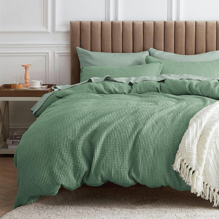 Bedsure Waffle Comforter Set Queen, Khaki Soft Bedding, Waffle Weave Bed Set, 3 Pieces, 1 Comforter (90"x90") and 2 Pillow Shams, Cotton Shell and Polyester Lining for All Seasons