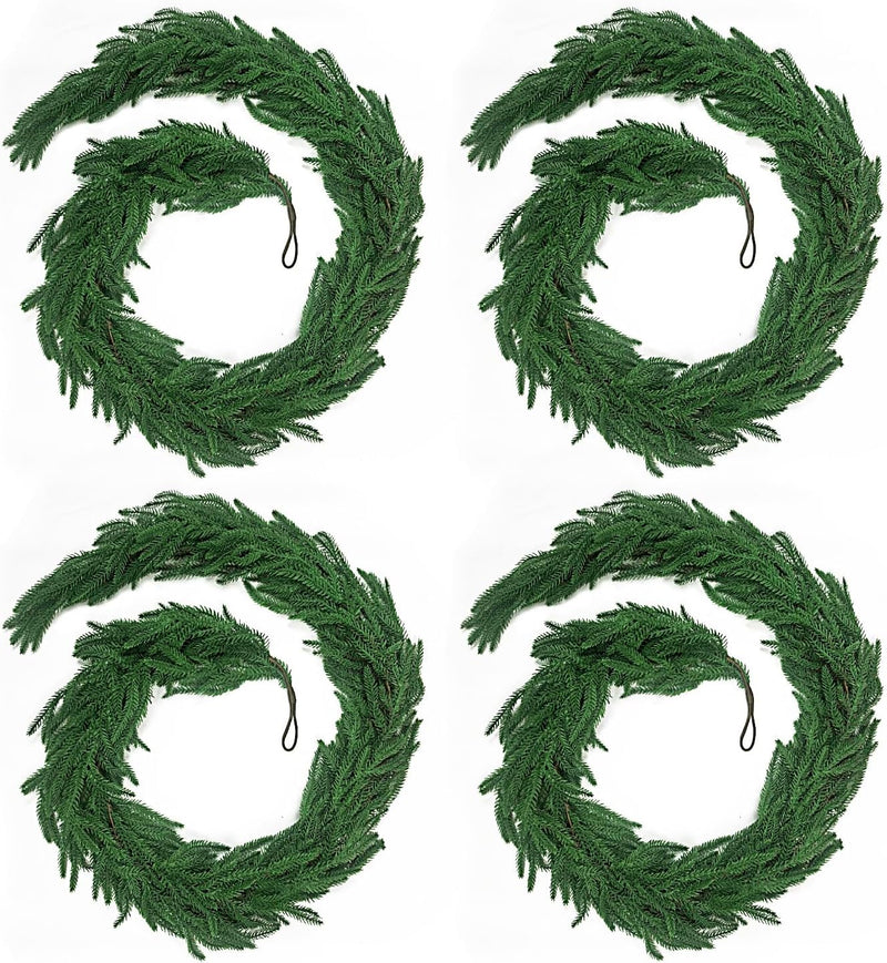 6 Ft 2 Pcs Artificial Norfolk Pine Garland, Real Touch Green Faux Greenery Garland for Christmas Table, Mantle, Wall, Fireplace, Indoor Outdoor Holiday Decor