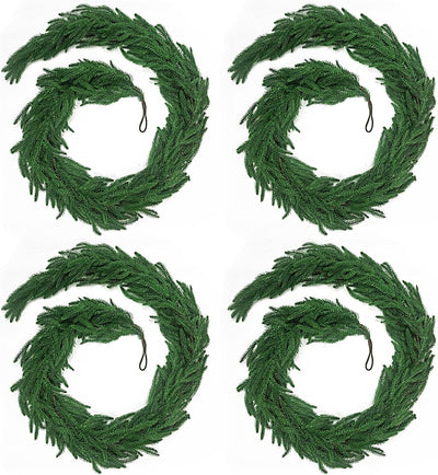 4 Pcs 6 Ft Artificial Norfolk Pine Garland, Real Touch Dense Faux Greenery Garland for Mantle, Table, Wall, Indoor & Outdoor Christmas Decorations