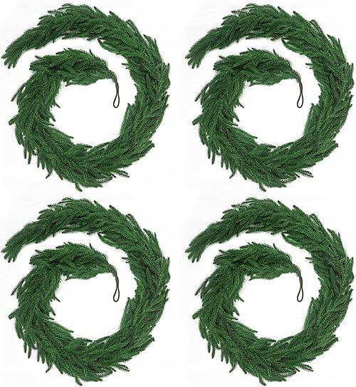 4 Pcs 6 Ft Artificial Norfolk Pine Garland, Real Touch Dense Faux Greenery Garland for Mantle, Table, Wall, Indoor & Outdoor Christmas Decorations