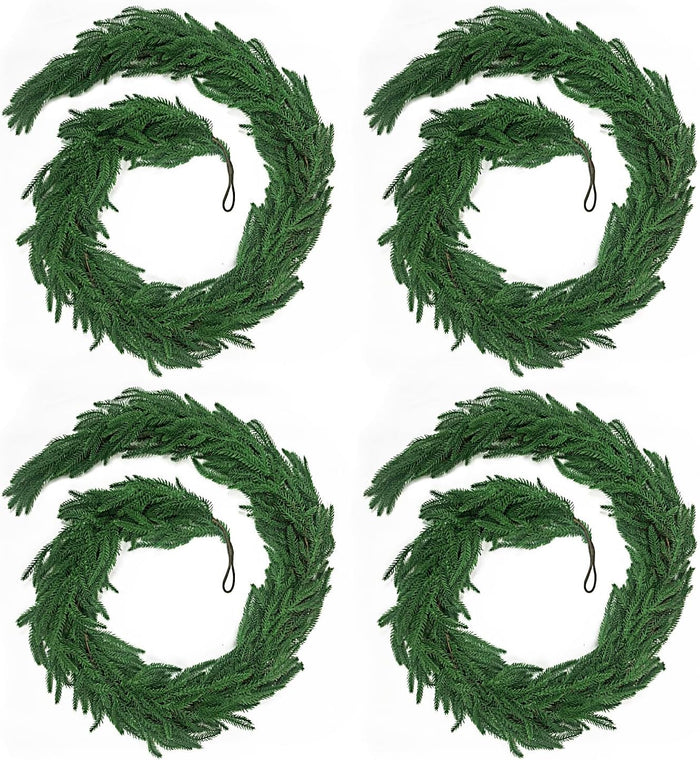 6 Ft 2 Pcs Artificial Norfolk Pine Garland, Real Touch Green Faux Greenery Garland for Christmas Table, Mantle, Wall, Fireplace, Indoor Outdoor Holiday Decor