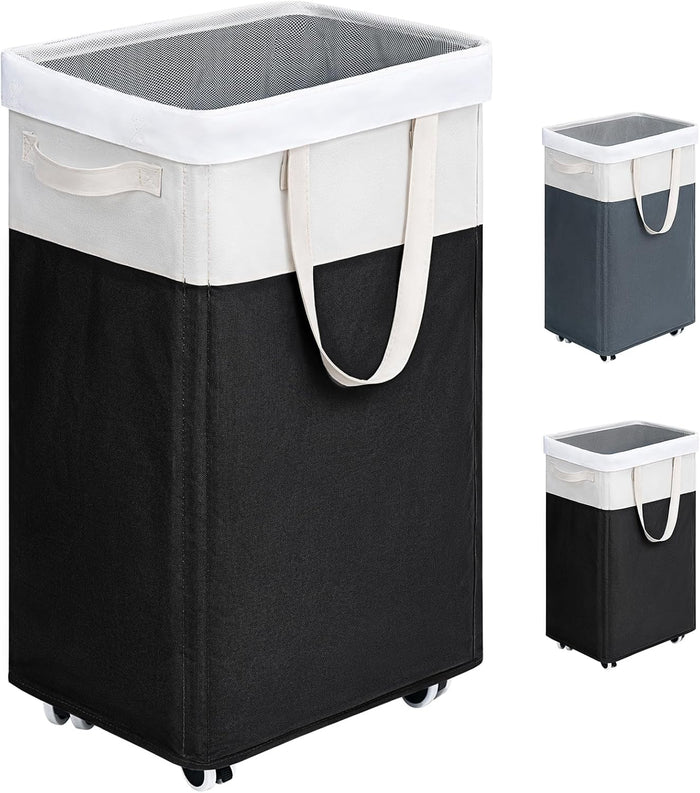 Goodpick Pink Laundry Baskets with Wheels 2-Pack, 75L Rolling Laundry Basket with Removable Wash Bags, Large Laundry Hamper for Corner Dorm, Collapsible Laundry Basket on Wheels