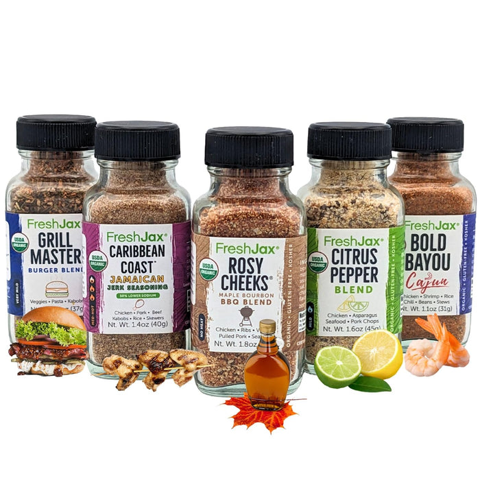 FreshJax Cookout Seasoning Gift Set – 5 Organic All-Purpose Spices for Grilling, BBQ & Cooking – Gift-Ready Box for Men