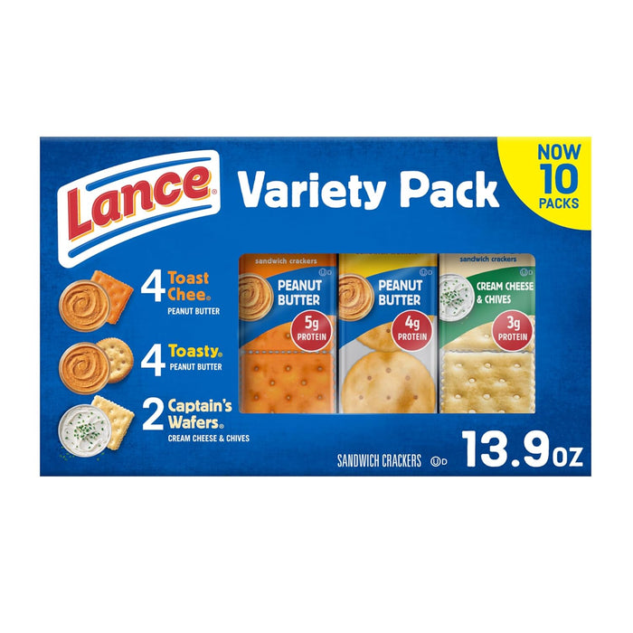 Lance Sandwich Crackers, Variety Pack, 3 Flavors, 20 Individually Wrapped Packs, 6 Sandwiches Each
