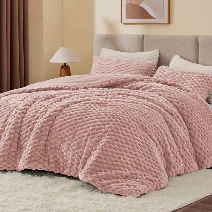 BEDELITE Fluffy King Size Comforter Set - Grey Fleece Soft Comforter for King Size Bed, Luxury Warm Bedding Set for Winter, Fuzzy Bed Set 3 Pieces (1 Comforter, 2 Pillowcases)