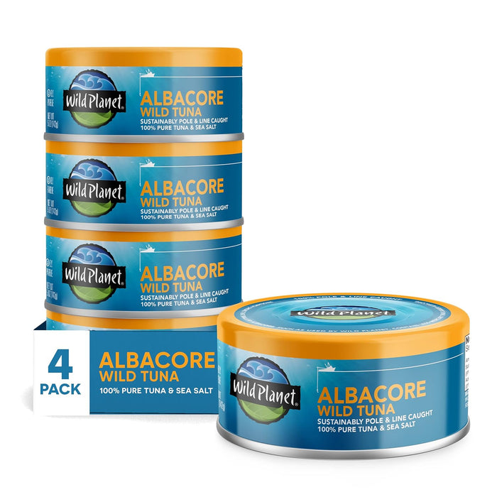 Wild Planet Albacore Wild Tuna, No Salt Added, Canned Tuna, Pole & Line Caught, 5 oz, Pack of 4, Packaging May Vary