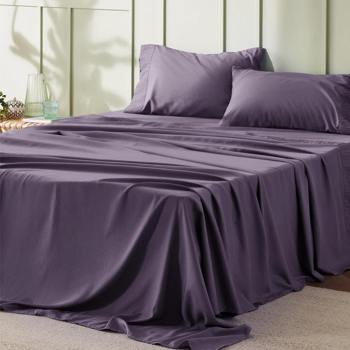 Bedsure Queen Sheet Set - 4 Pieces Soft Queen Size Sheets - Breathable & Cooling - Hotel Luxury - Easy Care Polyester Microfiber Bedding for Women, Men, Dark Grey